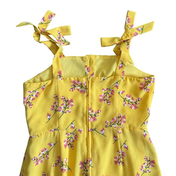 GB Girls Floral Yellow Jumpsuit Wide Leg Pants Tie Sleeve Girls size 12 - Picture 5 of 5